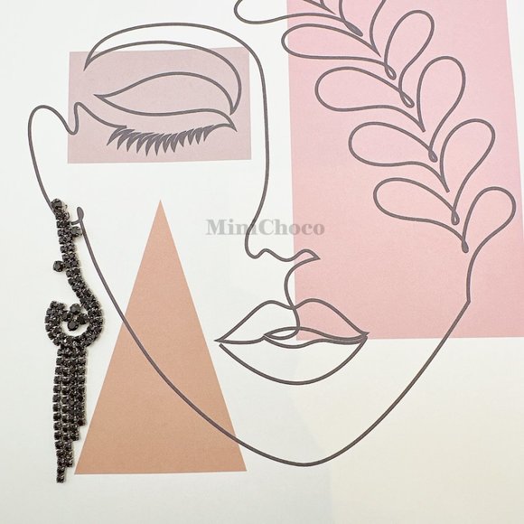 Elegant Black Rhinestone Cluster Long Dangle Tassel Earrings - Picture 7 of 8